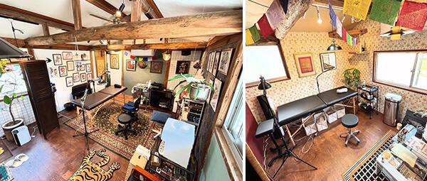 タトゥースタジオ 沐 moku(モク)の店内の写真 猫のしゃなちゃんが寝ている